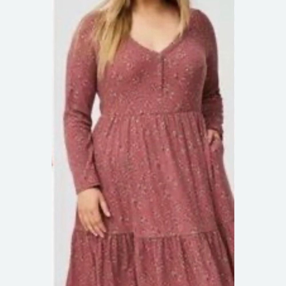 torrid Dusty Rose Floral V-Neck Long Sleeve Maxi Dress
